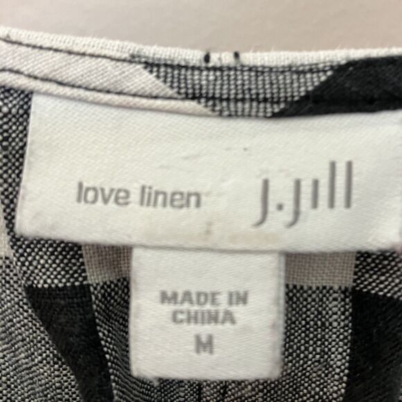 J. Jill Love Shirt Medium black and white check 3/4 Sleeve Linen Pullover - Picture 2 of 6